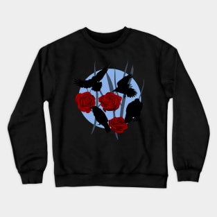 Black ravens from above with red roses Crewneck Sweatshirt